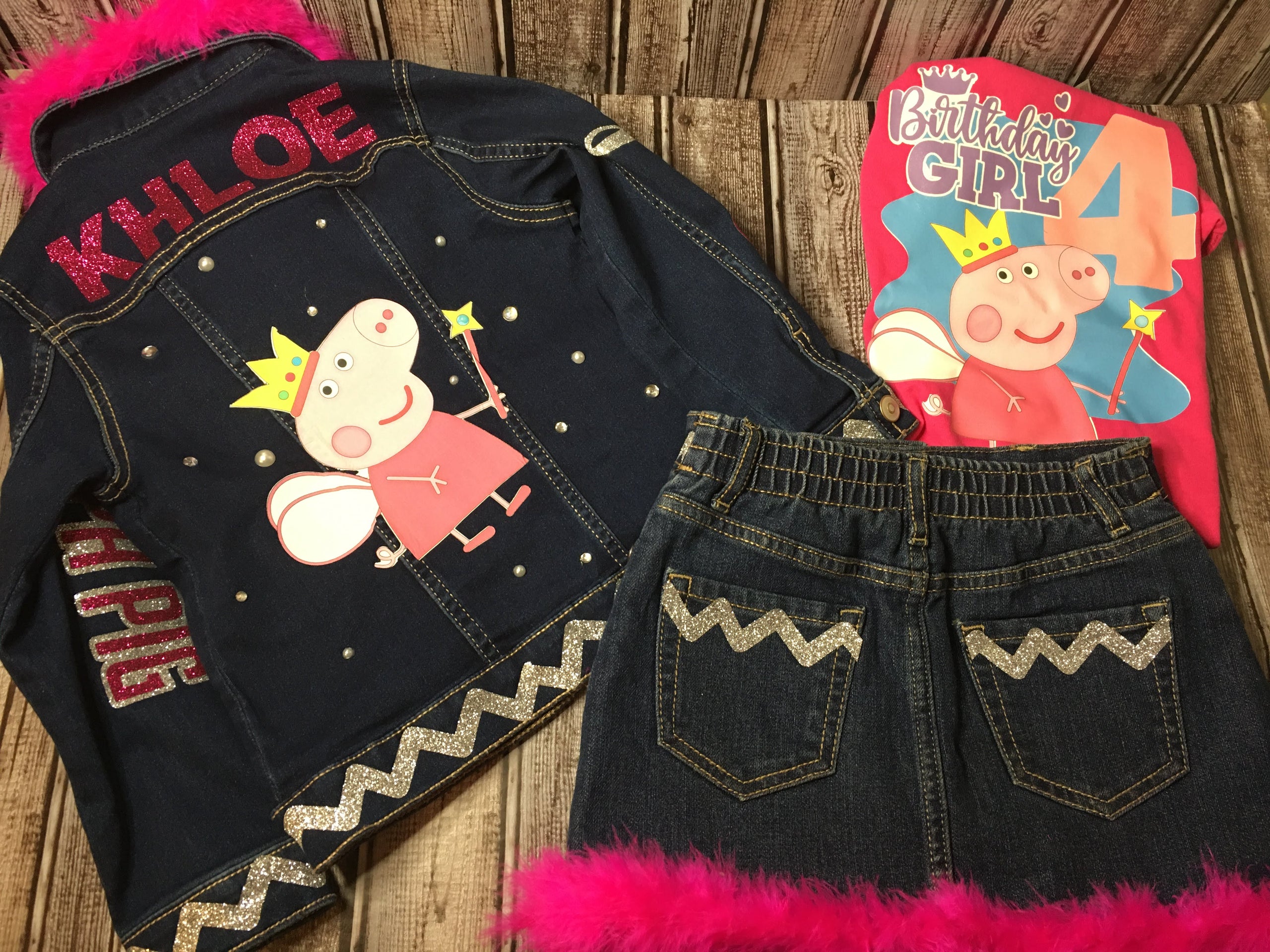 Personalize Fairy Peppa Pig inspired outlets denim jacket made to order. Perfect for Peppa Pig birthday party outfit.