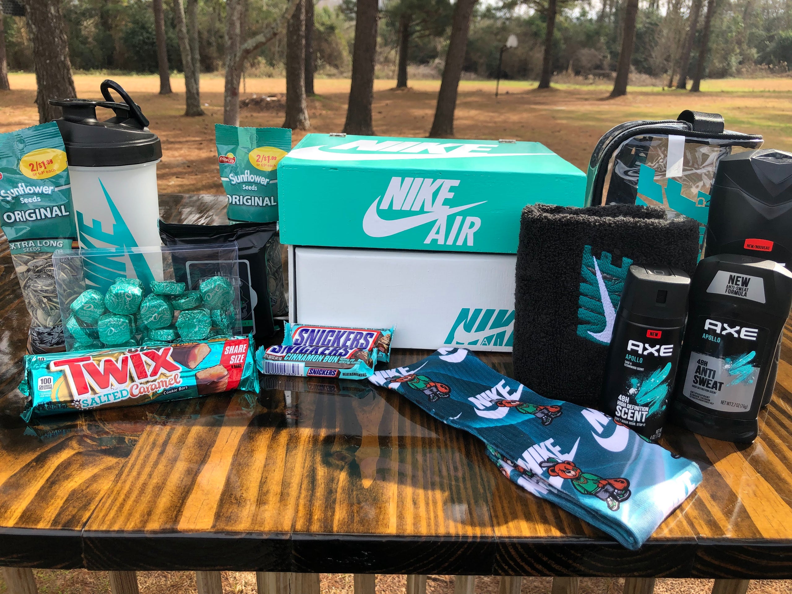 Teal Nike mini shoebox gift baskets Kreations by MK