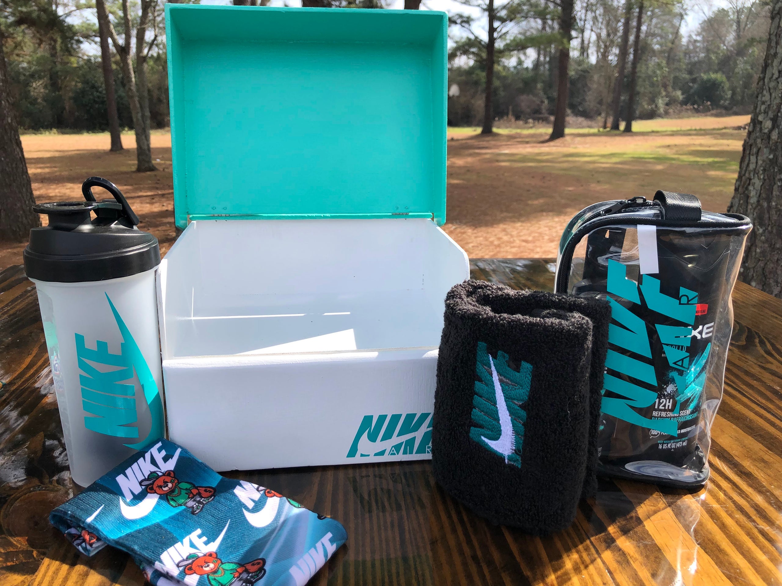 Teal Nike mini shoebox gift baskets Kreations by MK